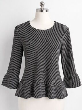 Ann Taylor Striped Knit Peplum Top